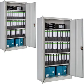 Kartotéka TecTake GmbH 404475 kovová archivační skříň na spisy 5 přihrádek 180x90x40cm - šedá,sada 2 kusů