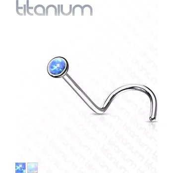 Piercing Zahnutý piercing do nosu z titanu - syntetický opál v kulaté objímce, 1 mm - Barva piercing: Modrá