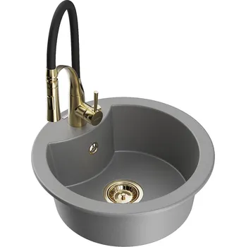 Granitový dřez MEXEN/S - Diego granitový dřez 1-miska včetně baterie Aster, šedá 6512-71-73450-57-G