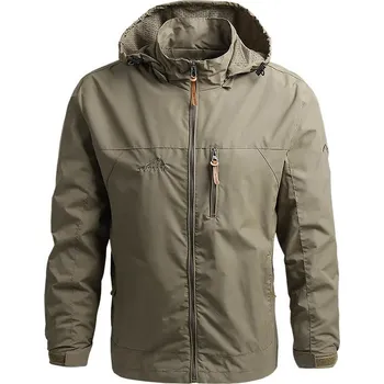 Pánská softshellová bunda Pánská větrovka s kapuci Barva: Khaki, Velikost: M