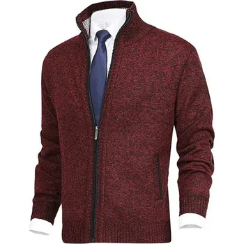 Pánský svetr Pánský pletený cardigan na zip Barva: Vínová, Velikost: XL