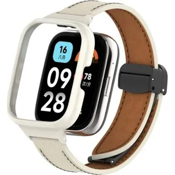 Ostatní příslušenství k chytrým hodinkám eses Kožený řemínek s magnetickou sponou pro Xiaomi Redmi Watch 3 Active - Bílý
