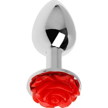 Kovový anální kolík s růží - S