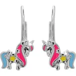 JSB bijoux s.r.o. Stříbrné dětské náušnice klapky jednorožec s barevným smaltem (Stříbro 925/1000)