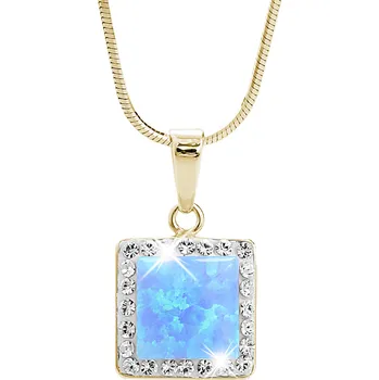 Módní doplněk JSB bijoux s.r.o. Pozlacený stříbrný náhrdelník s čtvercovým opálem a krystaly Swarovski Blue velký (Stříbro 925/1000)