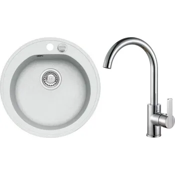 Kuchyňský dřez Alveus Set Niagara 10 Granitový dřez kulatý 510 mm+ baterie Tonia, bílá, SETA569