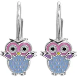 JSB bijoux s.r.o. Stříbrné dětské náušnice klapky sova s barevným smaltem (Stříbro 925/1000)