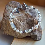 Lampglas Pánský náramek Arctic Tiger s unikátními perlami Lampglas, říčními perlami a chirurgickou ocelí délka: L2-23cm