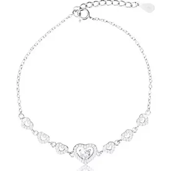 Náramek Stříbrný náramek 925 - série zirkonových srdíček, větší srdce se zirkonem