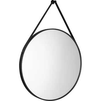 Zrcadlo Aqualine STAGO kulaté zrcadlo ø 60cm, kožený pásek, černá mat