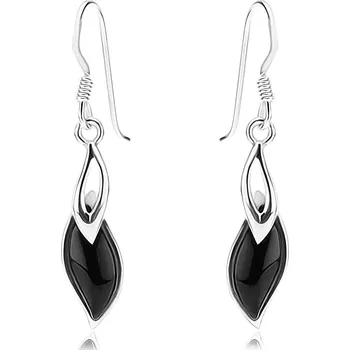 Náušnice Stříbrné 925 náušnice, propojená zvlněná zrnka, černý kámen, afro háčky