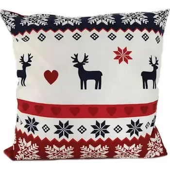 Dekorativní polštářek Dekorační Polštář Vánoční Jelen a srdce modročervený 45 x 45 cm | RTex