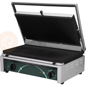 Kuchyňský gril Elektrický kontaktní gril na panini široký, 2 rýhované desky, 545x410x205 mm | RESTO QUALITY, RN102