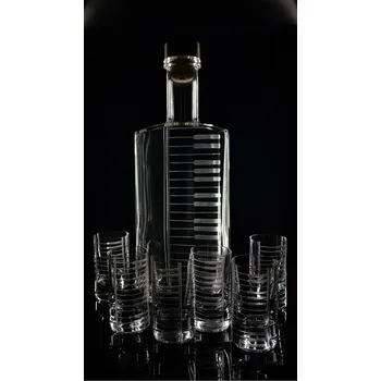 Sklenice lahev na kořalku 0,5l s rytinou klaviatury +6ks likér - ručně ryté (broušené) dárková krabička, dárek pro hudebníka