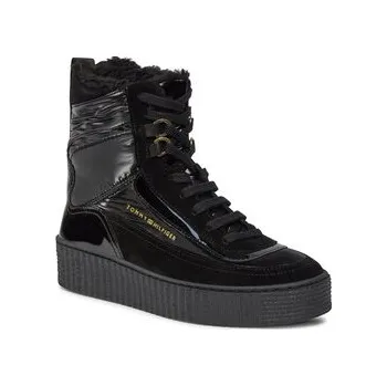 Dámská zimní obuv Tommy Hilfiger Kotníková obuv Patent Laceup City Snow Boot FW0FW07841 Černá 36