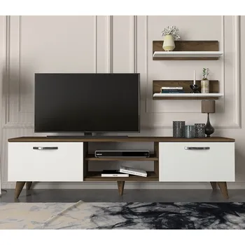 Televizní stolek Televizní stolek s policemi GALAGO, vlašský ořech/bílá + vyzvednutí ZDARMA