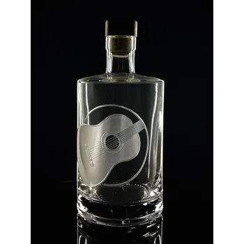 Sklenice lahev na whisky 0,7l s rytinou španělské kytary - ručně ryté (broušené) dárková krabička, dárek pro hudebníka