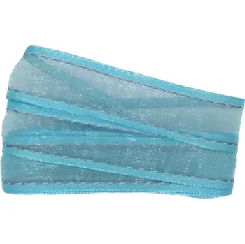 Stuha Stuha organzová CHAMPAGNER tyrkysová prošívaná 25mm x 2m (7,50Kč/m) (Stuha skládaná, saténové okraje , střed organza, průsvitná, s drátkem v lemu)