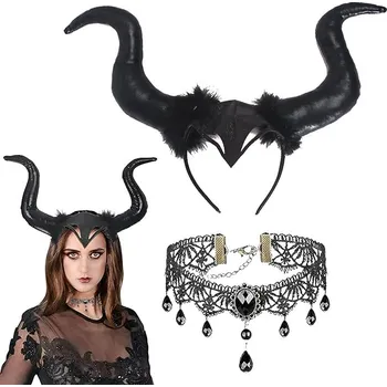 Karnevalový doplněk Čelenka s ďábelskými rohy a řetízkem Velká
