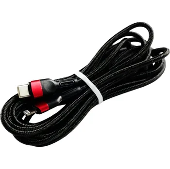 Datový kabel Pletený kabel 3m USB-C na lightning Barva: Černo-Červený
