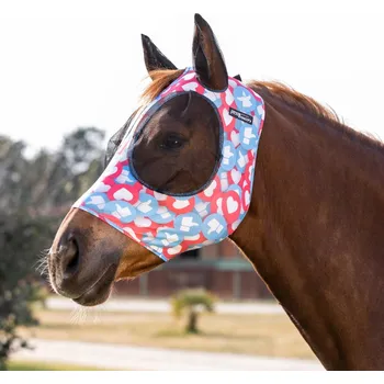 Koňská maska proti hmyzu Lycrová maska se síťkou přes uši M modrá/bílá/červená
