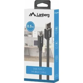Datový kabel Lanberg USB-A - USB-C USB kabel 0,5 m černý (CA-USBO-15CU-0005-BK)