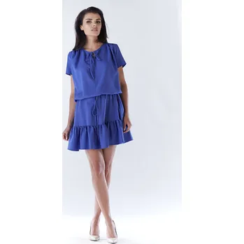 Dámské šaty Šaty s krátkým rukávem mini A180 Barva: Modrá, Velikost: S/M