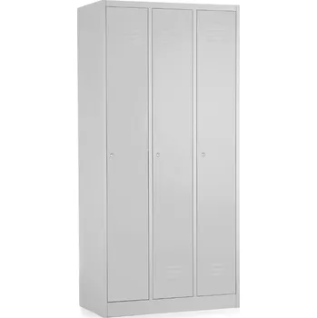 Šatní skříň Kovová šatní skříňka - 3 oddíly, 90 x 50 x 180 cm, cylindrický zámek, světle šedá - ral 7035