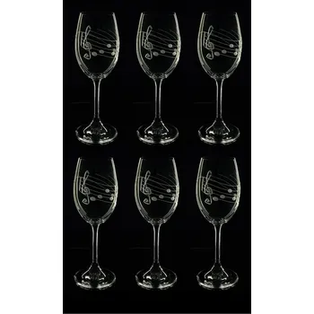 Sklenice Skleničky na víno 6ks Lara 350ml, noty - ručně ryté (broušené) dárek pro hudebníka
