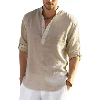 Pánská košile Pánská lněná košile více barev Barva: Khaki, Velikost: XL