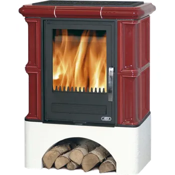 Krbová kamna Kachlová kamna ABX BAVARIA K 12kW, bordó, bílý sokl, teplovodní výměník 6,9 kW 392502TPL