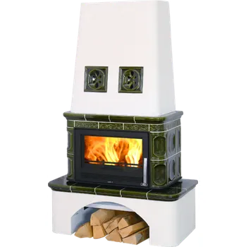 Krbová kamna ABX LAPONIE 17 kW, zelená, bílý sokl, teplovodní výměník 10 kW