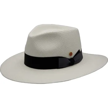 Klobouk Luxusní panamský klobouk Fedora s černošedou stuhou - Mayser Nizza - ručně pletený Velikost: 60 cm