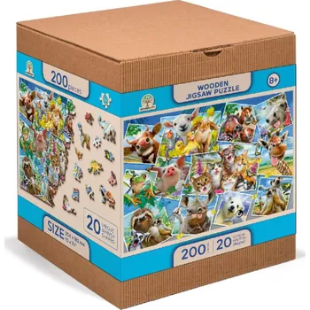 Dětské zboží Dřevěné puzzle M, 200 dílků - Pohlednice zvířat