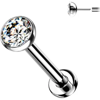 Piercing Atreya Titanová bezzávitová labreta se vsazeným zirkonem Barva: Čirá, Velikost: 1,2 mm, Velikost koncovky: 2 mm