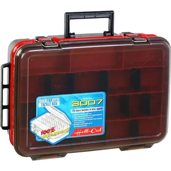 Pouzdro na rybářské vybavení HELL CAT - Kufřík plastový TB DOUBLE LAYER ČERVENOŠEDÝ