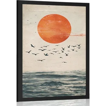 Plakát Dovido Plakát japandi měsíc nad mořem