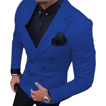 Luxusní pánské dvouřadé sako Barva: Modrá, Velikost: XS