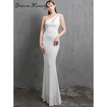 Dámské šaty Maxi klubové šaty Sequins SQ738 Barva: Bílá, Velikost: XL