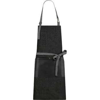 Gastro oděv Barmanská zástěra vysoká TOMA - černá jeans / eko kůže T-1710