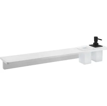 Drátěná police ABELINE police, sklenka + dávkovač/černá, 800mm, rockstone, bílá mat AE802-0101-03