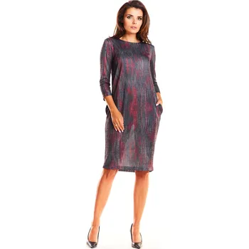 Dámské šaty Šaty v midi délce vzorované M189 Barva: Červená, Velikost: S/M