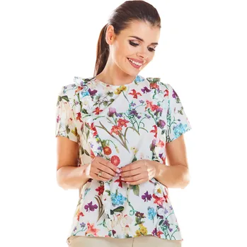 Dámská halenka Halenka s květinovým vzorem M198 Barva: Smetanová, Velikost: S