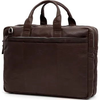 Hnědá kožená taška na notebook Montreal XL - Lucleon
