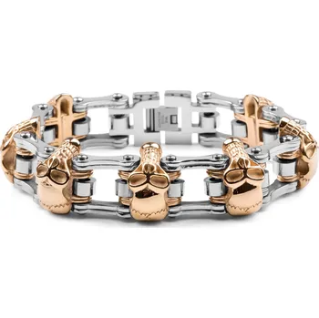 Náramek Náramek z chirurgické oceli řetěz na kolo s lebkami zlaté a stříbrné barvy - Fort Tempus