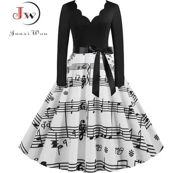 Dámské šaty Áčkové retro šaty s potiskem JW895 Velikost: XL, Barva (Varianta): 1412-001