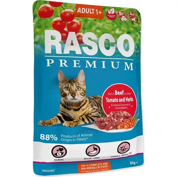 Krmivo pro kočku RASCO Premium Kapsička Rasco Premium Adult hovězí s rajčaty a bylinkami 85g