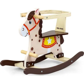 Houpací kůň Dřevěný houpací koník s opěradlem Milly Mally Lucky 12 hnědý