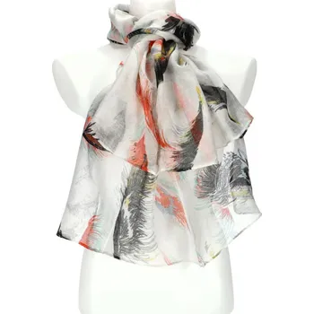 Šála Dámský letní barevný šátek v motivu pírek 188x71 cm černá