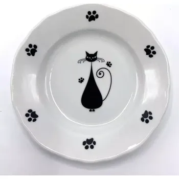 Talíř Porcelánový talířek Černé kočky VI, 13 cm (Dezertní talíř s kočkou, kočka)